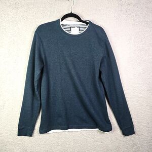Denim Flower Pullover Sweater Navy Blue Cotton Blend Large Lightweight Top